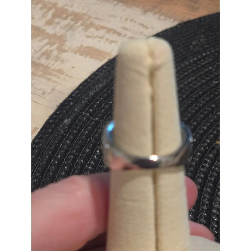 Princess Cut Clear Stone Statement Ring Silver Tone Pave Band Size 6